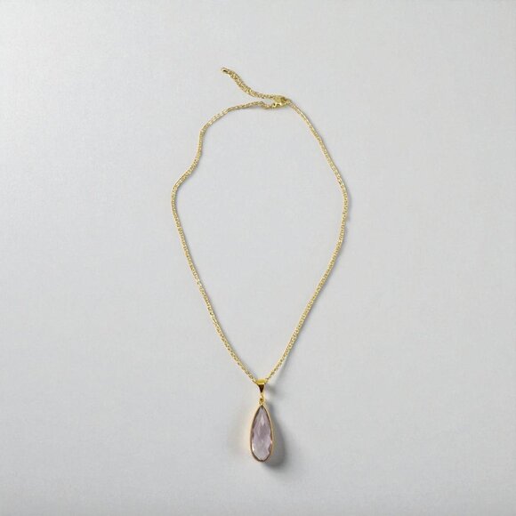 Faceted Amethyst Teardrop Necklace Natural Gemstone Yellow Gold Vermeil - Picture 3 of 11
